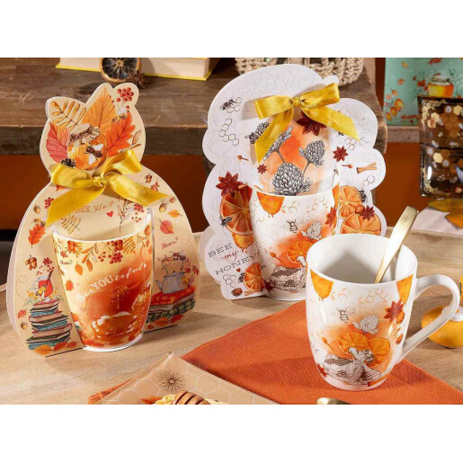 Set 6 cani portelan Bee Honey 8x10.5 cm, 350 ml