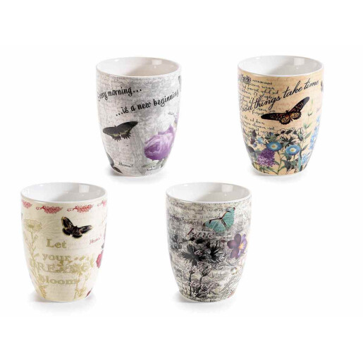 Set 4 cani portelan multicolor 8x10.5 cm, 350 ml