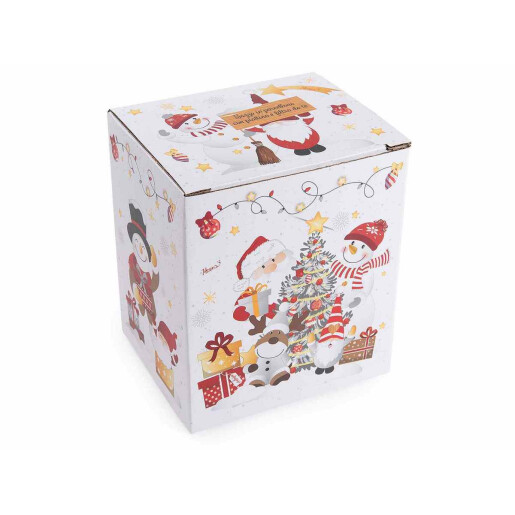 Set 4 cani, 4 infuzoare ceai, 4 farfurioare Craciun portelan multicolor Ø 8,5 cm x 10,5 H, 350 ml