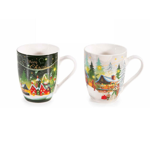 Set 6 cani Christmas portelan multicolor 8x10.5 cm, 300 ml