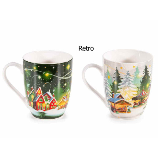 Set 6 cani Christmas portelan multicolor 8x10.5 cm, 300 ml