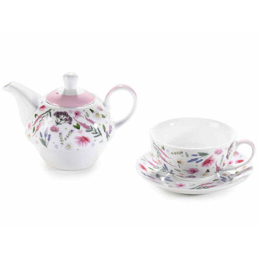 Set 3 ceainice, 3 cesti portelan multicolor 16x11x14 cm, 400 ml, 250 ml