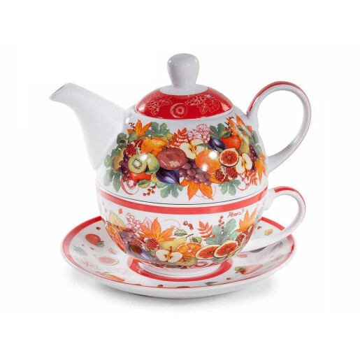 Set ceainic, ceasca portelan multicolor cm 16 x 10,5 x 13,5 H