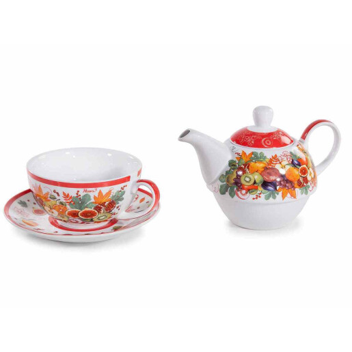 Set ceainic, ceasca portelan multicolor cm 16 x 10,5 x 13,5 H