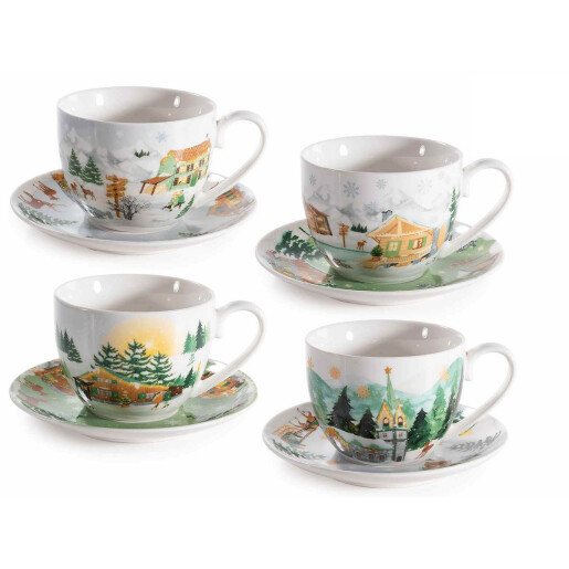 Set 4 cesti Craciun portelan multicolor Ø 9 x 6,5 H, 250 ml
