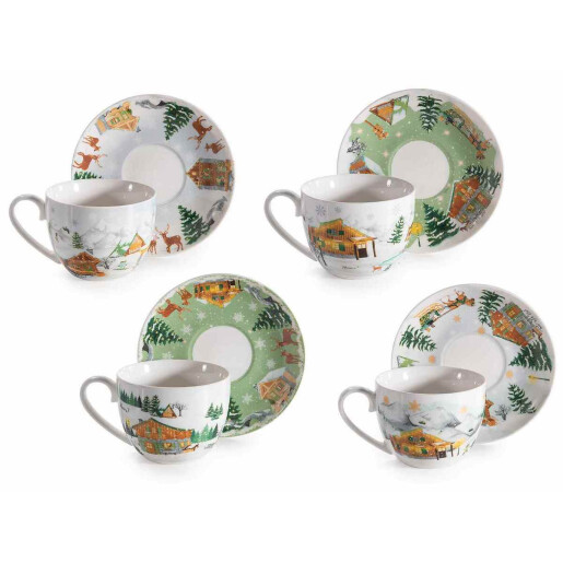 Set 4 cesti Craciun portelan multicolor Ø 9 x 6,5 H, 250 ml