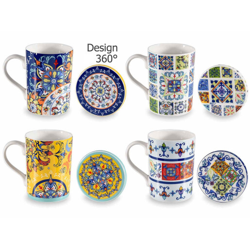 Set 4 cani portelan, 4 infuzoare ceai  8x10.5 cm, 350 ml