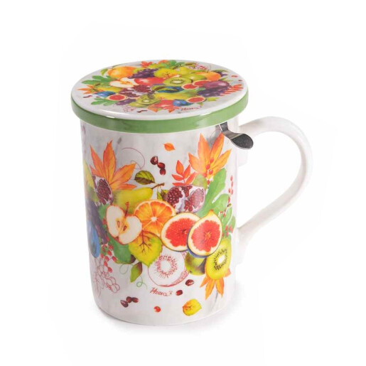 Cana portelan cu capac, infuzor ceai in cutie cadou Fruits Ø 8 x 10,5 H, 350 ml