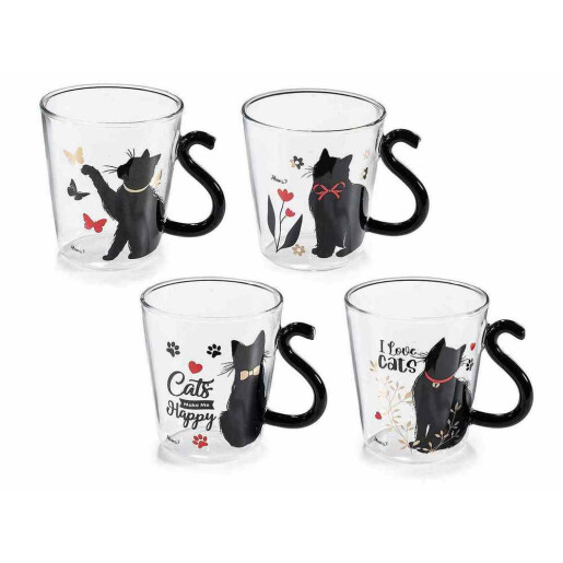 Set 4 cani sticla multicolora Pisicute  Ø 8 cm x 9 H, 250 ml