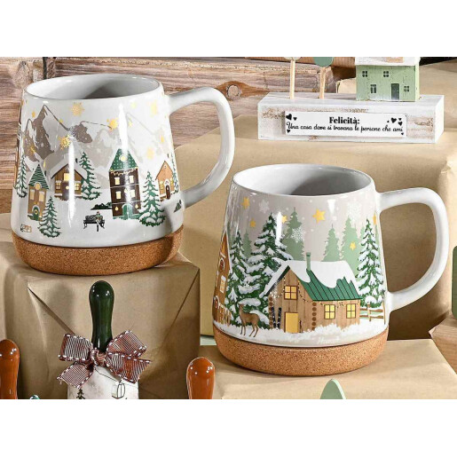 Set 2 cani Craciun ceramica multicolora 11x11 cm, 550 ml