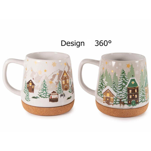 Set 2 cani Craciun ceramica multicolora 11x11 cm, 550 ml