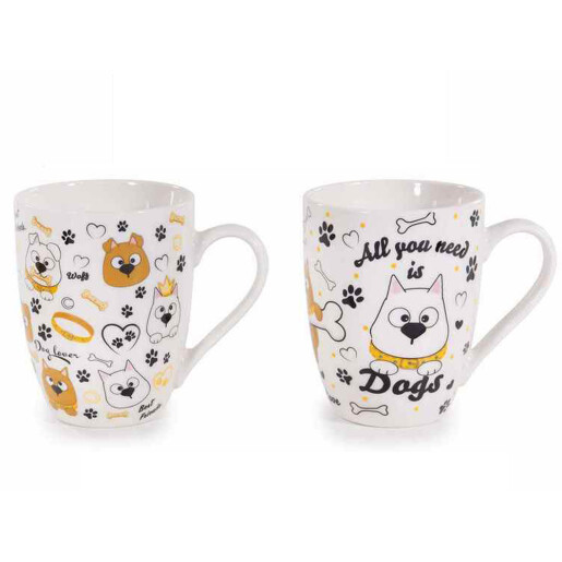 Set 2 cani portelan multicolor in cutii cadou Catelusi Ø 8 cm x 10,5 H, 300 ml