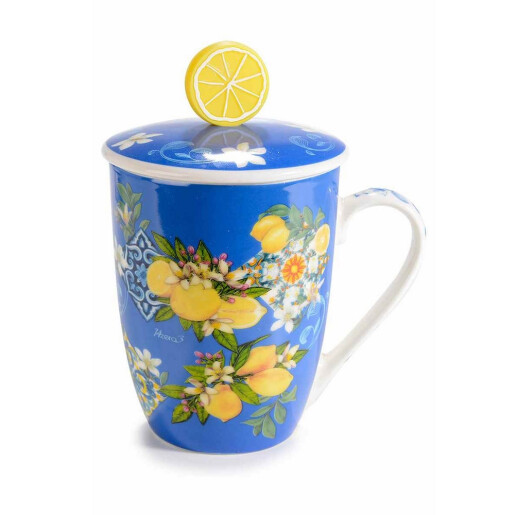 Cana cu capac portelan multicolor Agrumi Ø 8 cm x 10,5 H, 300 ml