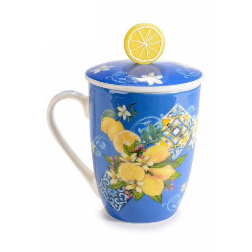 Cana cu capac portelan multicolor Agrumi Ø 8 cm x 10,5 H, 300 ml