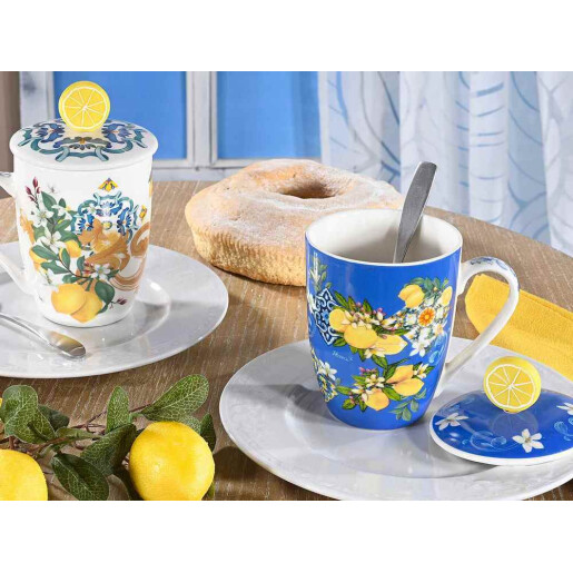 Cana cu capac portelan multicolor Agrumi Ø 8 cm x 10,5 H, 300 ml