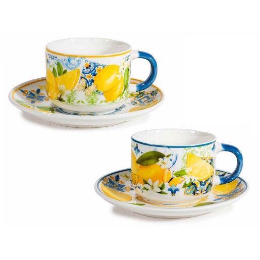 Set 2 cesti cu 2 farfurioare portelan in cutii cadou Lamai Ø 8 cm x 6 H, 250 ml