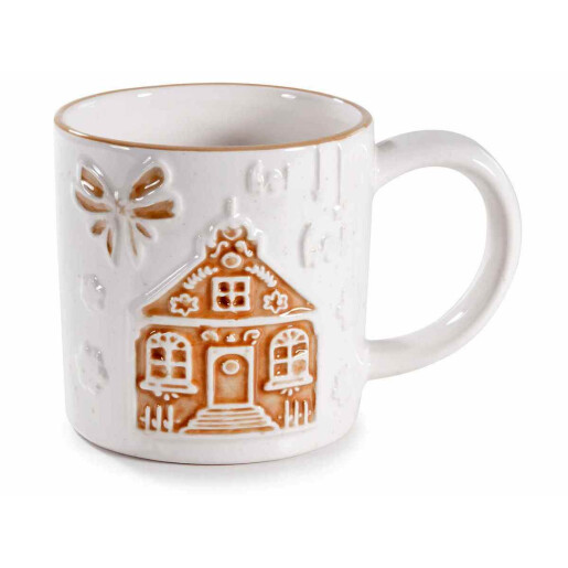 Set 4 cani Craciun ceramica alba maro Ø 9 cm x 9 H, 350 ml