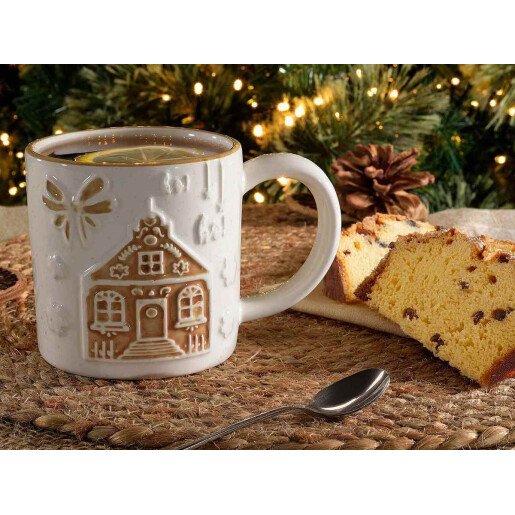 Cana Craciun ceramica alba maro Ø 9 cm x 9 H, 350 ml