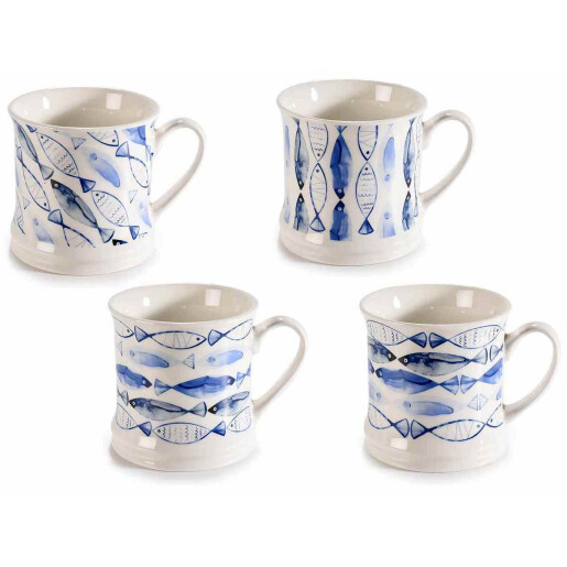 Set 4 cani portelan alb albastru Pesti 8.5x8.5, 280 ml