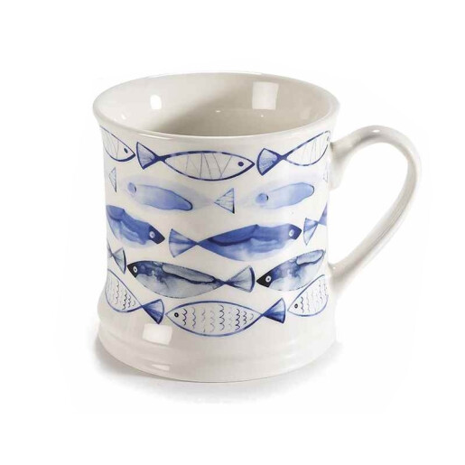  Cana portelan, cutie cadou alb albastru Fish 8.5x8.5 cm, 280 ml