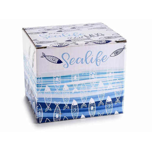 Cana portelan in cutie cadou alb albastru Pesti 8.5x8.5 cm, 280 ml