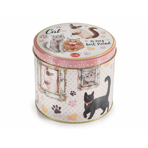 Cana portelan in cutie cadou metal Pisicuta Ø 8 cm x 10,5 H, 300 ml