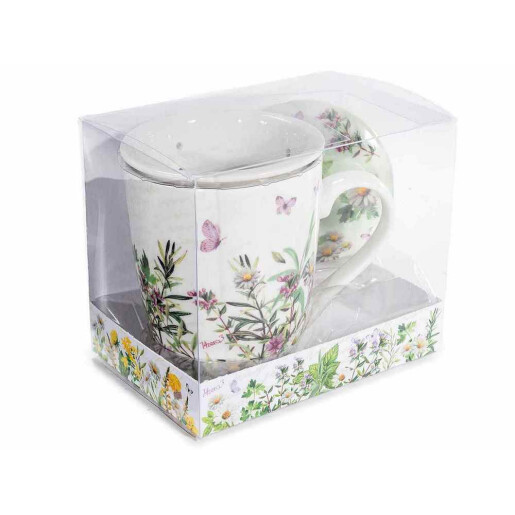 Cana portelan cu infuzor ceai in cutie cadou Flowers Ø 8,5 cm x 11 H, 300 ml