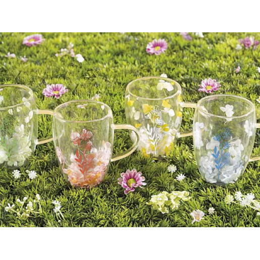 Cana sticla dubla transparenta galbena Ø 9 cm x 11 H, 300 ml