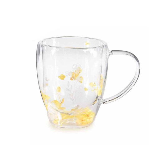 Cana sticla dubla transparenta galbena Ø 9 cm x 11 H, 300 ml