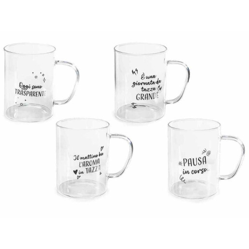 Set 4 cani sticla transparenta neagra Ø 8 cm x 10,5 H, 400 ml