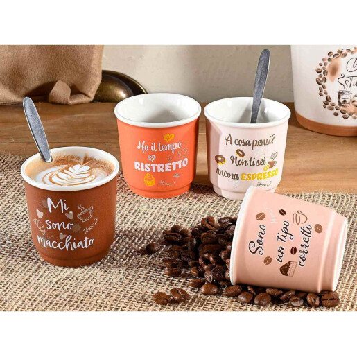 Set 4 cani portelan Coffee 6x6 cm 90 ml