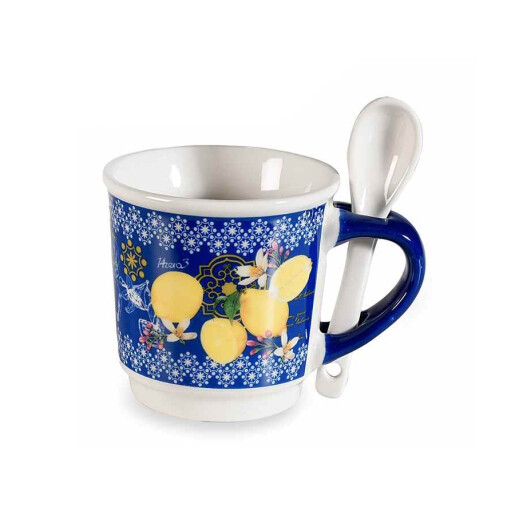 Set cana cu lingurita portelan multicolor Lamai 6x6 cm, 90 ml