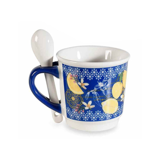 Set cana cu lingurita portelan multicolor Lamai 6x6 cm, 90 ml