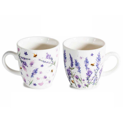 Set 2 cani portelan in cutie cadou Lavanda Ø 5,5 cm x 6 H, 70 ml