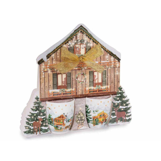 Set 4 cani Craciun portelan Village Ø 5,5 cm x 6 H, 70 ml