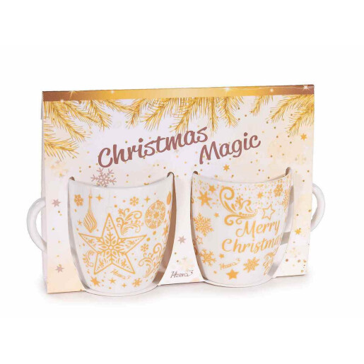 Set 4 cani Craciun portelan alb galben Ø 5,5 cm x 6 H, 70 ml