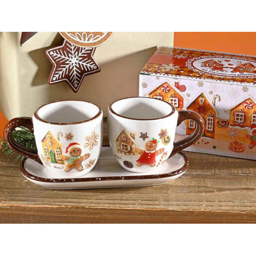 Set 2 cesti, tavita ceramica multicolora Turta Dulce Ø 6,5 cm x 6 H,  16,5 x 8 cm