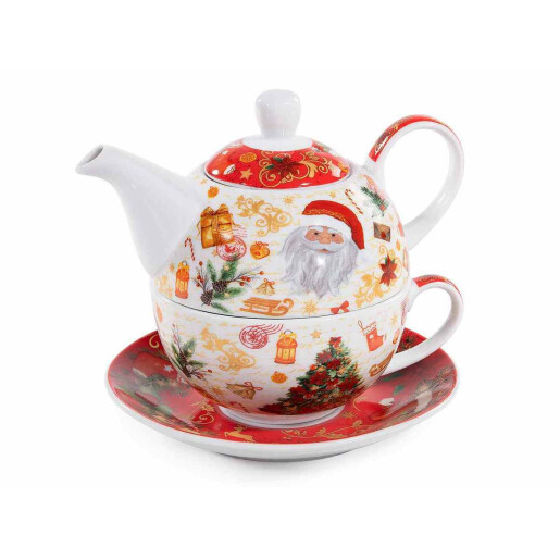 Set ceainic, ceasca Craciun portelan multicolor cm 16 x 10,5 x 13,5 H, 370 ml, 240 ml