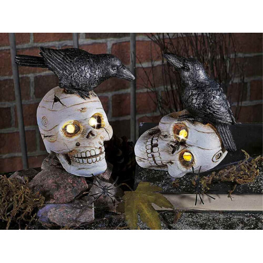 Set 2 figurine Halloween Schelet polirasina multicolora cu leduri cm 11 x 8,5 x 13,5 H
