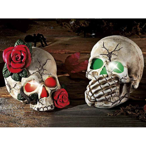 Set 2 figurine Halloween Schelet polirasina multicolora cu leduri cm 9,5 x 11 x 10 H