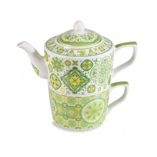 Set 3 ceainice, 3 cesti portelan multicolor 17x10x15 cm 450 ml, 250 ml