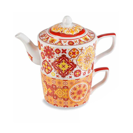 Set 3 ceainice, 3 cesti portelan multicolor 17x10x15 cm 450 ml, 250 ml