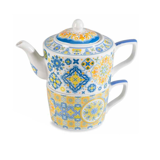 Set 3 ceainice, 3 cesti portelan multicolor 17x10x15 cm 450 ml, 250 ml