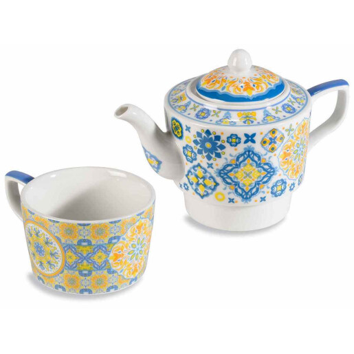Set 3 ceainice, 3 cesti portelan multicolor 17x10x15 cm 450 ml, 250 ml