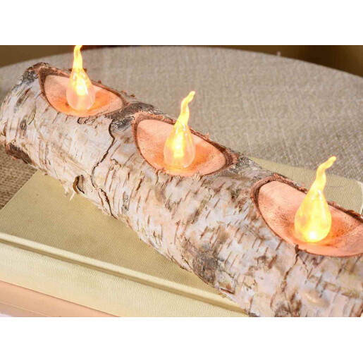 Set 4 decoratiuni lemn lumanari led 32 cm, 24 cm, 16 cm, 8 cm
