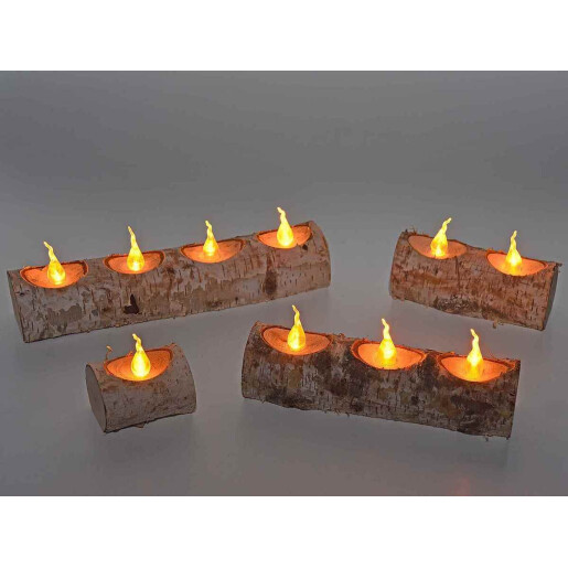 Set 4 decoratiuni lemn lumanari led 32 cm, 24 cm, 16 cm, 8 cm