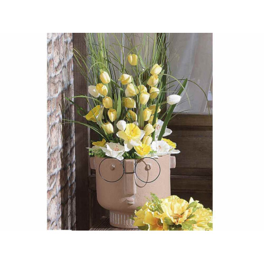 Set 3 crengute Lalele artificiale galbene verzi 35 cm