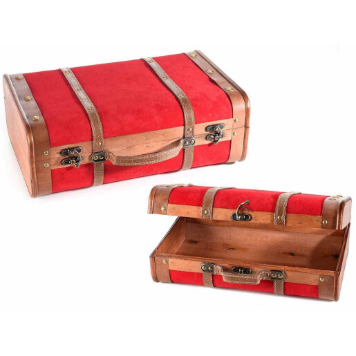 Set 2 valize decorative lemn velur 45x16x30 cm, 38x13x24 cm