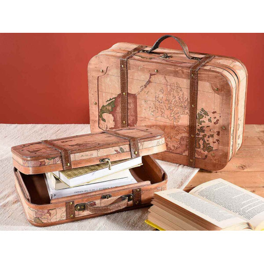 Set 2 valize decorative lemn maro 45x14x31.5 cm, 39x11.5x26 cm