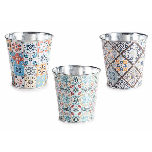 Set 3 ghivece flori metal multicolor Majolica Ø 10 cm x 10 H